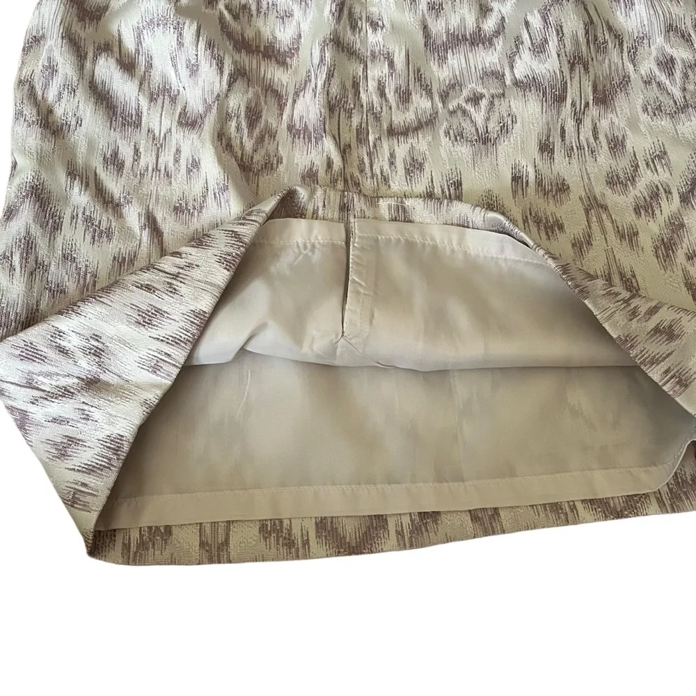 Ann‎ Taylor Womens 6P Petite Beige Purple Print Lined Dressy Mini Skirt Back Zip